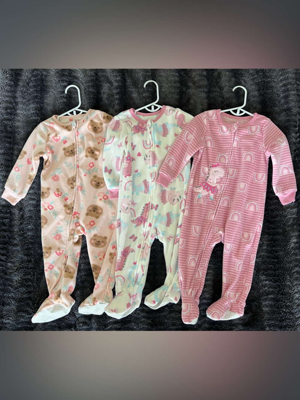 Kids Headquarters Pink & Cream Unicorn and Bear Footed One-Pieces - 3 Pack